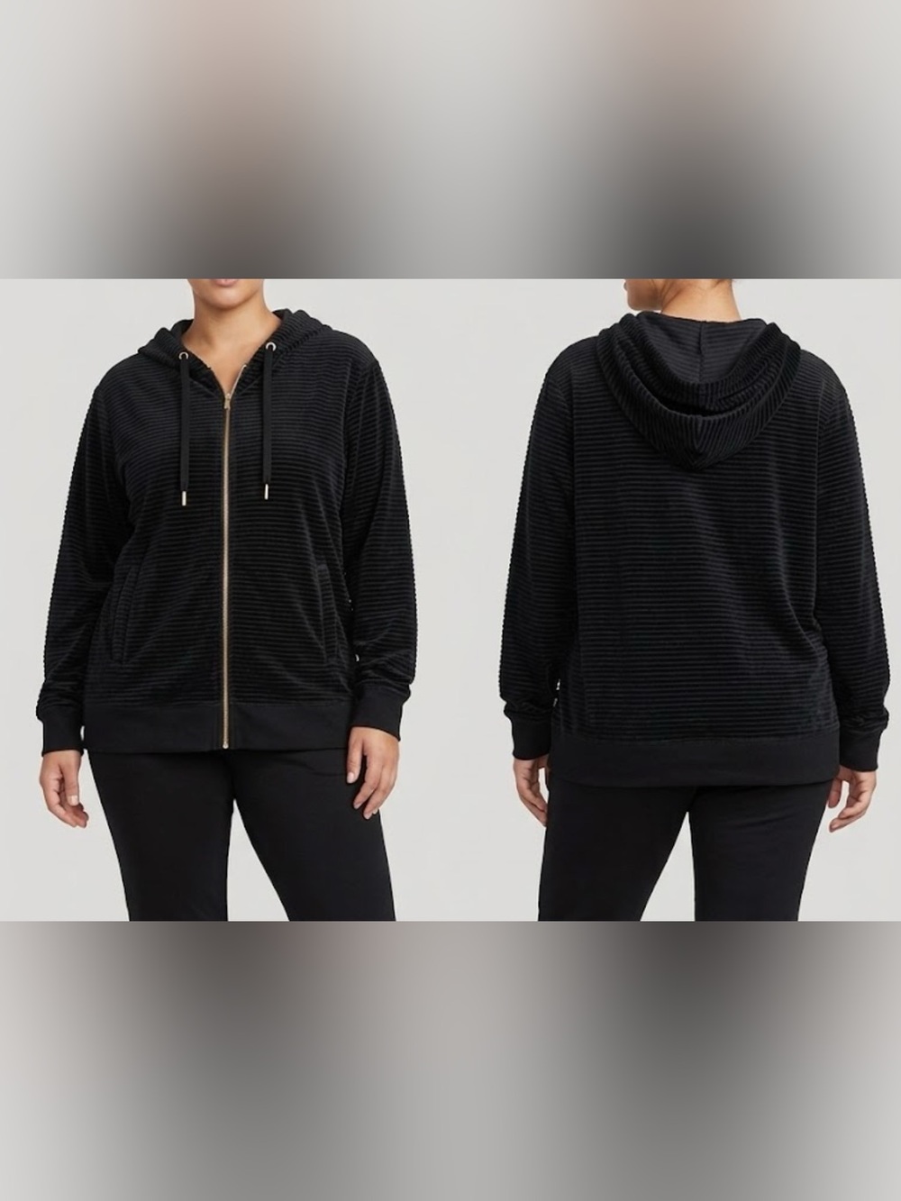 Calvin Klein Black Ribbed Full-Zip Hooded Sweatshirt
